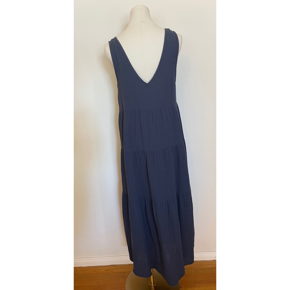 Quince 100% Organic Cotton Gauze Tiered Maxi Dress Indigo Blue Medium - Picture 6 of 10